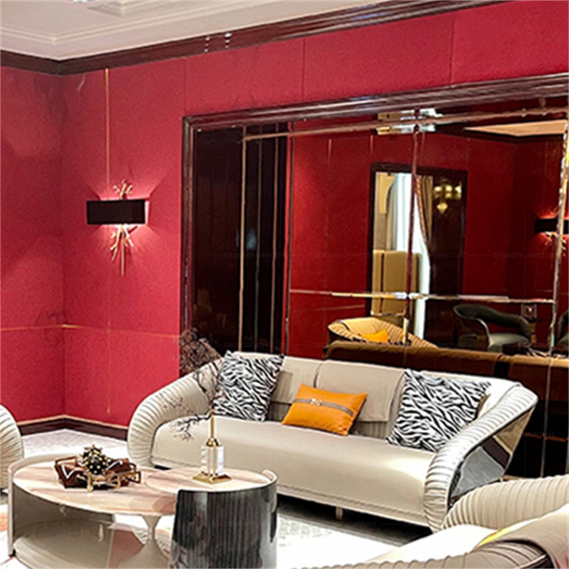 Italian Luxury High-End Living Room Apartment Synthetic Leather Sofa Set 1+2+3 Combination Light Luxury Custom Sponge for Hotels Detail Pic 0 9