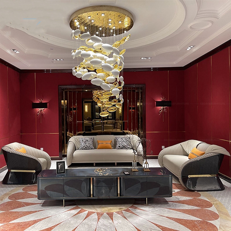 Italian Luxury High-End Living Room Apartment Synthetic Leather Sofa Set 1+2+3 Combination Light Luxury Custom Sponge for Hotels Detail Pic 1 9