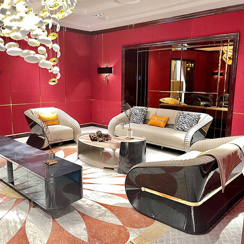 Italian Luxury High-End Living Room Apartment Synthetic Leather Sofa Set 1+2+3 Combination Light Luxury Custom Sponge for Hotels Detail Pic 4 8
