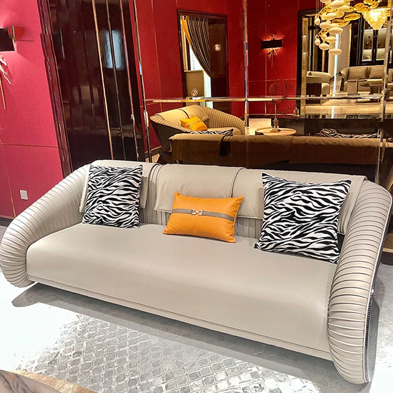 Italian Luxury High-End Living Room Apartment Synthetic Leather Sofa Set 1+2+3 Combination Light Luxury Custom Sponge for Hotels Detail Pic 5 7